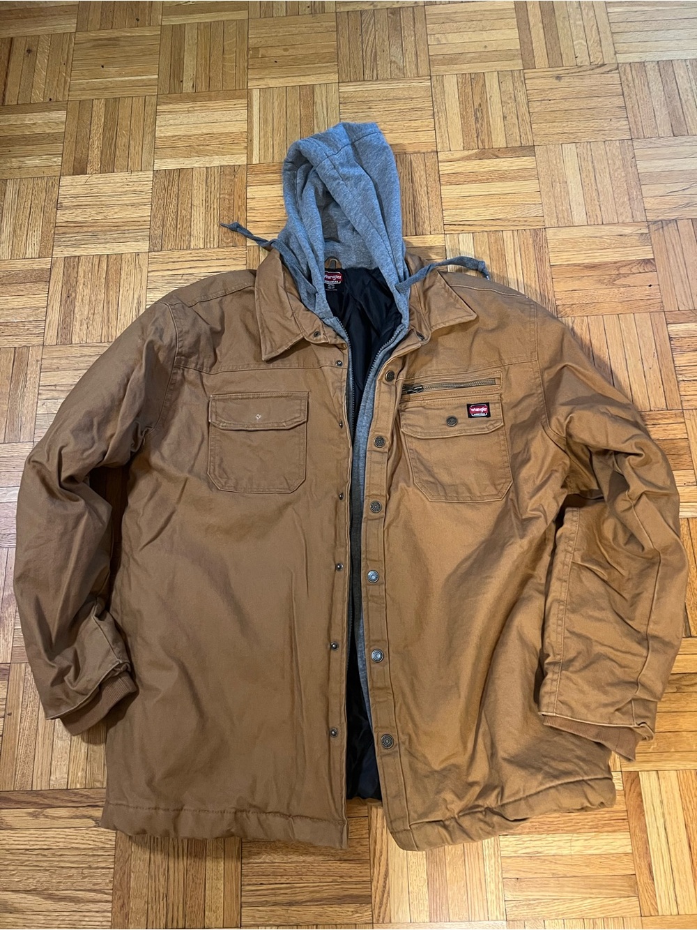 Workwear 4 Winter Wrangler Brown Work Jacket with Gray Hooded size XL